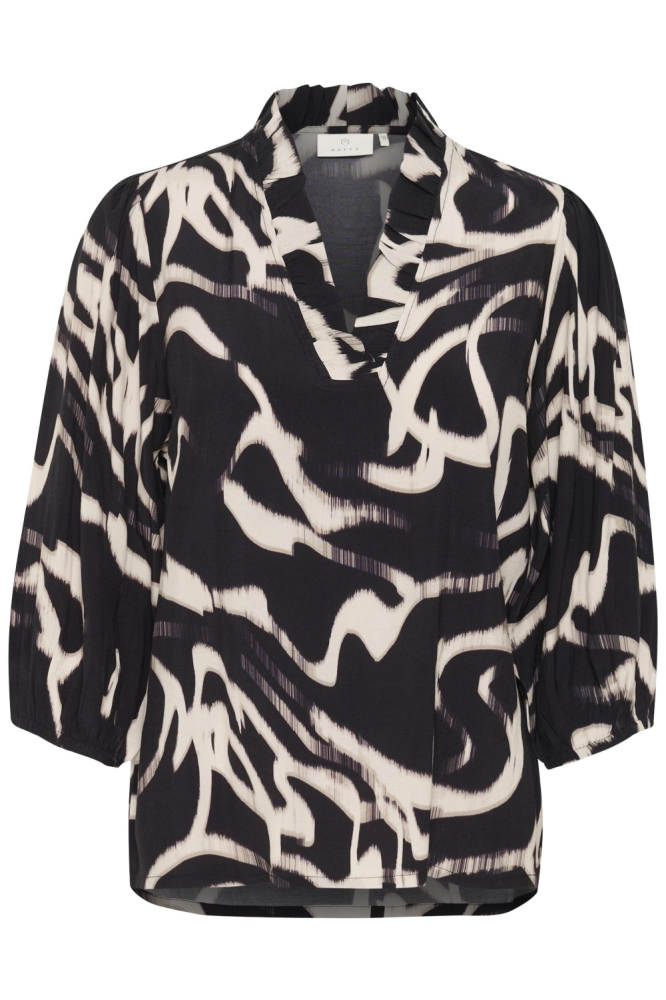KAMARTHA FRILL BLOUSE 10510322 107701 BLACK/NATURE ORGANIC LINE